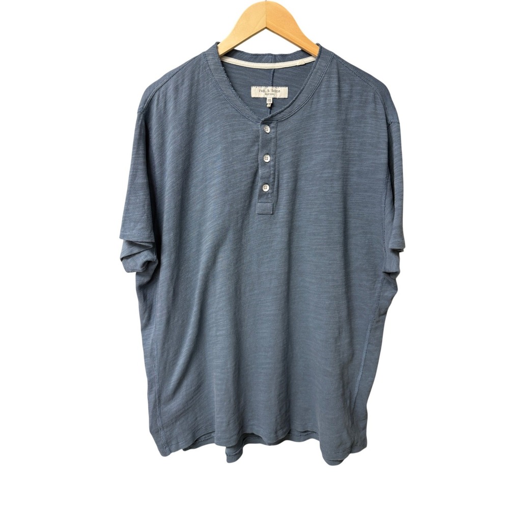 Rag & Bone Henley Mens XXL Blue Short Sleeve Organic Cotton Slub Knit Designer